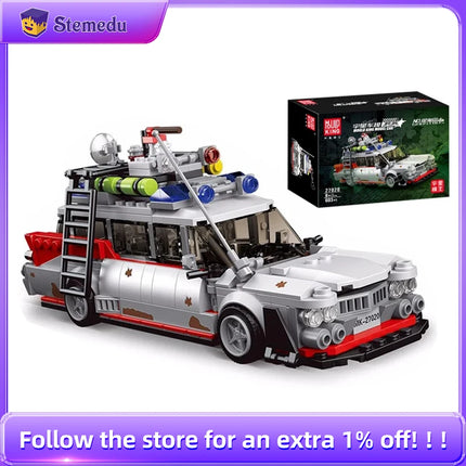 636PCS MOULD KING 27020 10021S Mini Ghost Bus Model ECTO-1 Technical Car Model Toys Assembly Building Block Kit Brick Kids Gifts