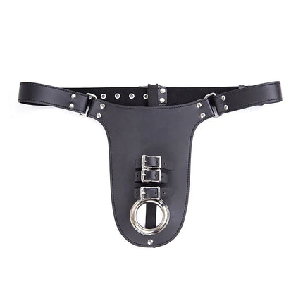 Sexy Leather C-Strings Chastity Device Thong with Penis  Men Cock Crotchless Panties Chastity Belt Underwear Sex Lingerie