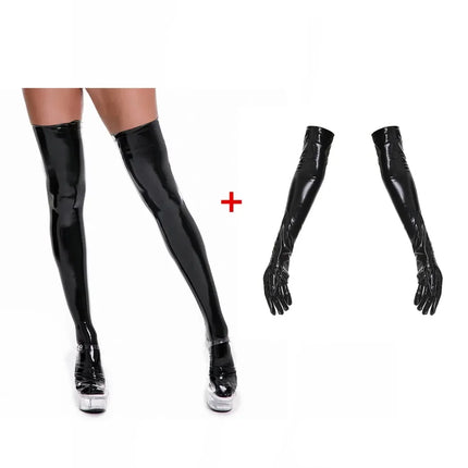 Women Sexy Shiny Leather Bodysuit Sleeveless Zipper Open Crotch Wetlook Latex Sheath Leotard Hot Porn Breast Exposing Sexi
