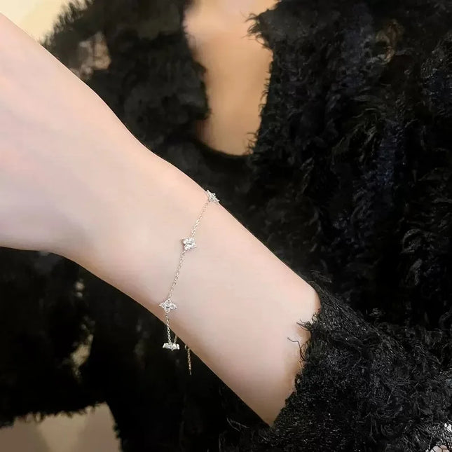 New Luxury Brand Temperament Four Leaf Flower Bracelet for Women Charm Gold Color Stainless Steel Korea Bangle Jewelry Colorfast