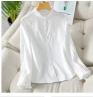 French Retro White Blouse: Floral Jacquard Notch Collar Oversized Shirt for Women, Korean Style Breathable Plus Size Top