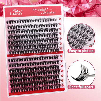 Fadvan DIY 280 Cluster Lashes Natural C/D Curl Individual Mink Eyelashes Makeup Supplies at home
