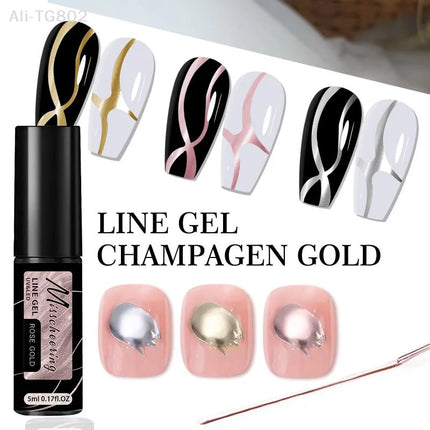 Gold Silver Metallic Nail Gel Liner Paint Chrome Mirror Effect Super Bright UV LED French Style Semi-Permanent Nail Polish