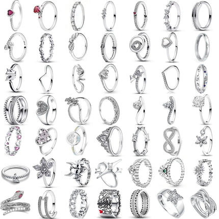 Hot Selling New 925 Silver,Heart-shaped,Snake Shaped,Snowflake Ring suitable for European Women' Holiday Gifts,Exquisite Jewelry