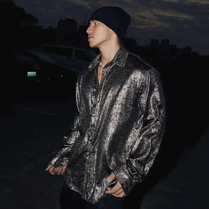 FEWQ Fashion Men's Shirts Turn-down Collar Long Sleeved Pattern Design Casual Single Breasted Loose Male Tops Spring 24K2996