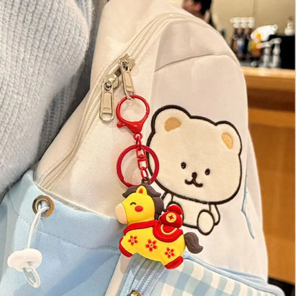 Cartoon Horse Keychain Year of Horse Lucky Zodiac Pony Keyring Horse Pedant Chinese Zodiac Horse Design Key Ring New Year Gift