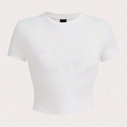 Y2K Woman Solid Cotton Crop Tops Short Sleeve High Elastic T-Shirt Soft O-Neck Sporty Tees Summer Street Fashion Female Clothes