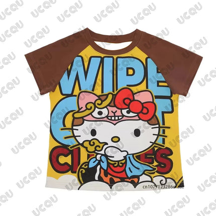 2026 New Y2K Sanrio HelloKitty Anime Cartoon Print T-shirt For Girls Summer Short Sleeve Tees High Street Gothic Kids/Adult Tops