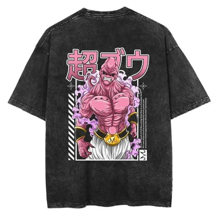 2026 Summer Dragon Ball Majin Vegeta Vintage Anime T-shirt Men's Pure Cotton Washed Tees Casual Loose Sports Daily Short Sleeve