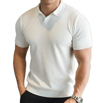 Summer Thin Knitted Polo Shirt Casual Short Sleeve Men's Loose Fit Top Vintage Wave Texture Loose Comfortable Summer Wear
