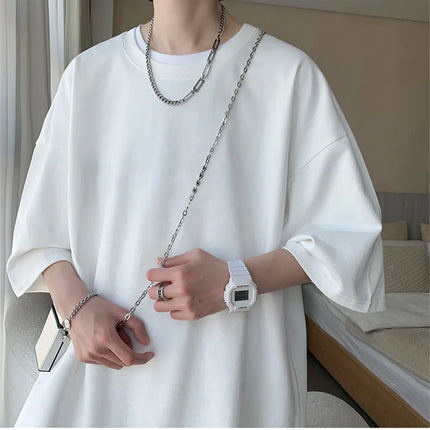 Men's Cotton T-shirts White Men's Oversized T-Shirt Solid Summer Casual Wear Tee Shirts Fashion for Men 5XL Male Clothes