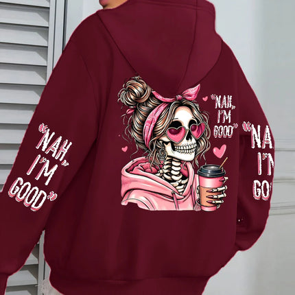 I'm Good Coffee Skull Funny Printing Womens Hoodie Loose Jogging Pullovers Fleece Autumn Sportswear Casual Y2K Unisex Hoody