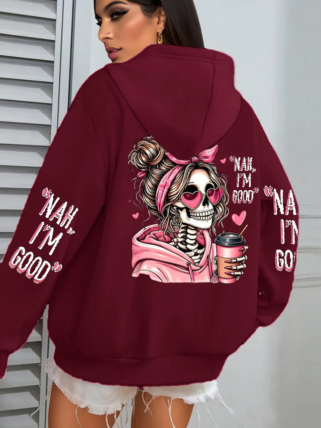 I'm Good Coffee Skull Funny Printing Womens Hoodie Loose Jogging Pullovers Fleece Autumn Sportswear Casual Y2K Unisex Hoody