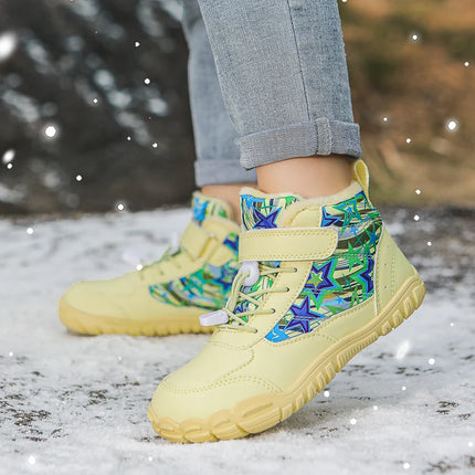 Waterproof Kids Barefoot Snow Boots 2025 New Wide Toe Winter Warm Fur Lined Shoes for Boys Girls Cold Weather Outdoor Sneakers