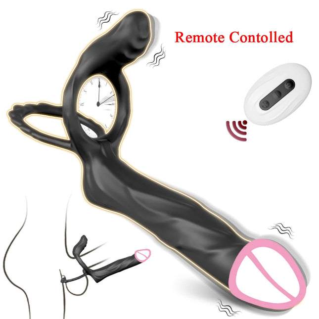 Remote-Controlled Double Penetration Vibrator for Couples, Anal Plug Vibrator with Penis Cock Ring, Adult Sex Toys for Men and Women