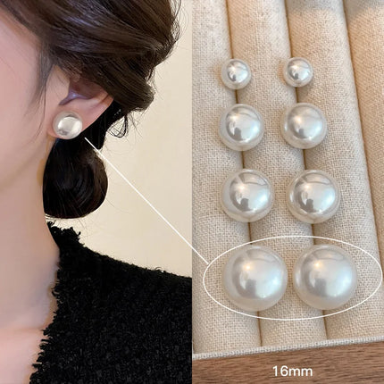French Simple Pearl Silver Needle Earrings for Women Exquisite Imitation Pearl Elegant Stud Earrings Wedding Party Jewelry