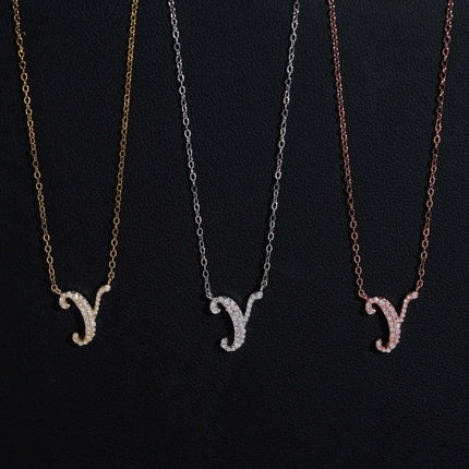 Iced Out Pendant Necklace  925 Silver Initial VVS Moissanite Letter Pendant Link Chain Necklace A-Z  for Men Women