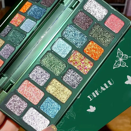 16-Color Sparkling Diamond Eyeshadow Palette-High Pigments,Metallic & Pearl Finishes,Versatile Face and Eye Makeup Kit, Matte