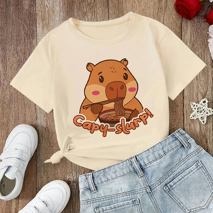 funny 90s Capybara Tshirt Kids Children T-Shirt capibara Cartoons Clothes Kid Girl Boy Capybaras T Shirt Baby Casual Top Clothes