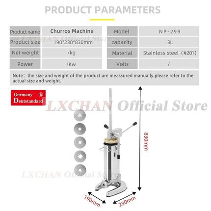 LX 2/3L Small Spanish Churros Maker With 5 Nozzles Mold Churro Machine Churro Extruder Churro Press