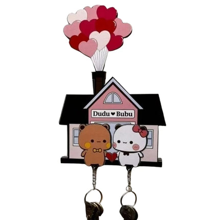 Wall Key Holder Panda Bubu And Dudu Acrylic Keychain Hanger Cartoon Backpack Charm Key Ring Pendant Accessory Couple Gift