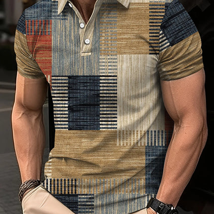 Fashion Elegant Harajuku Slim Fit Ropa Hombre Loose Casual All Match Lattice Men's POLO Shirt Printed Button Short Sleeve Tops