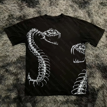 Classic Y2K Gothic Style T-shirt Print Oversized T Shirt High Street Shirts Gothic Round Neck Cotton Tops New Mens Women T Shirt