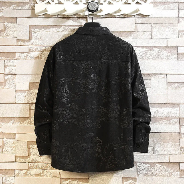 Melard Men's Black Long-Sleeve Shirt, Printed Corduroy Shirts, Business-Casual Top. 2026 New