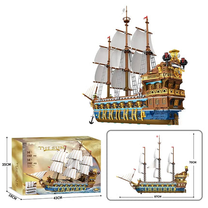 2830PCS Royal Sunshine Sailing Ship Building Blocks Sun Pirate Boat Assembly Model Bricks Education Toys For Kids Holiday Gifts