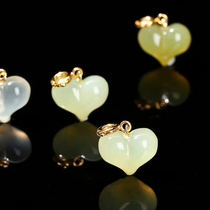 1 Pc Natural Stone Light Green Jade Heart Shape Bead Random Color Pendant For Jewelry Making Diy Necklace Bracelet Accessory