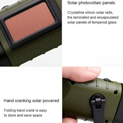 Solar Flashlight Portable Outdoor Hiking Hand Crank Rechargeable Emergency Camping Lights Multi-functional Emergency Light