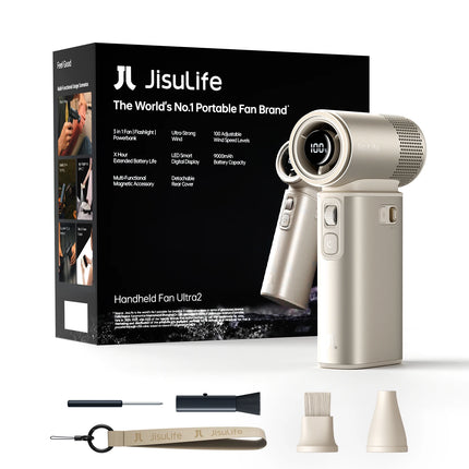 JISULIFE Handheld Fan Ultra 2, Powerful Turbo Jet Fan, 100 Speeds, 9000mAh Rechargeable Battery, LED Display, Outdoor Camping