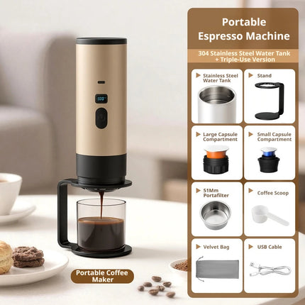 2026NEW Upgrade Portable 3-in-1 Espresso Maker 51mm filter Basket, Rechargeable, for Nespresso/DolceGusto/Ground, Camping Travel