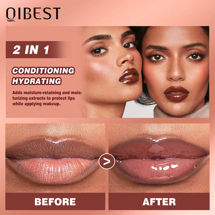QIBEST 6 Colors Watery Crystal Jelly Lip Oil Balm Moisturizing Smoothing Lip Lines Jelly Pout Lip Gloss Glass Lip Glaze Cosmetic