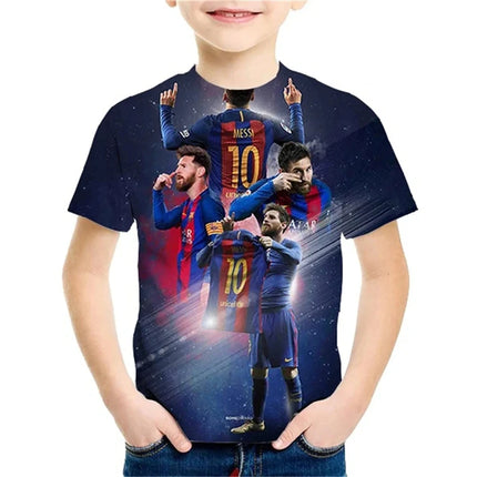2024 Summer New Fashionable Children's 3D Printed T-shirt Popular Football Star Messi Cool Boys and Girls Casual Short Sleeves