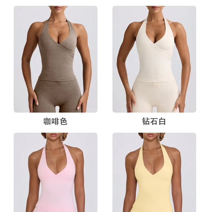 Women's Beautiful Back Nude Feeling Shock-absorbing Gathering Anti Sagging Fitness Sports Vest Suspender Neck Hanging Yoga Bra