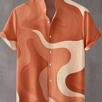 Chemise à manches longues et col montant pour homme, nouvelle collection printemps-automne, imprimée en 3D, rayures irrégulières