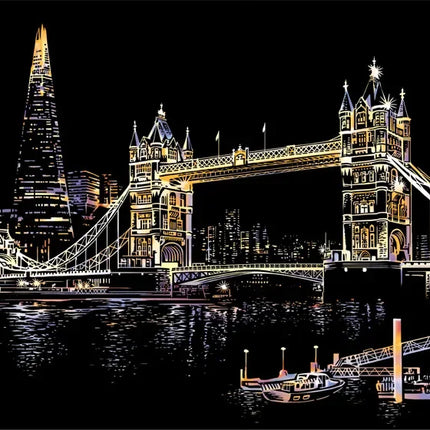 Handmade DIY Scratch Art Painting Toy Colorful City Night View Painting Learning Card Scratching Toy Kids Creative Birthday Gift