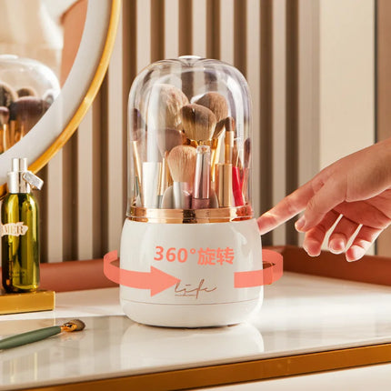 Luxury Light Makeup Brush Holder Dustproof Rotating Cup Organizer for Lipstick Eyebrow Pencil - Elegant Storage Solution