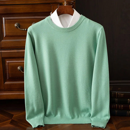 Autumn Winter Men's O-Neck Merino Wool Sweater New Versatile Basic Cashmere Pullover Casual Business Knitwear Sweater