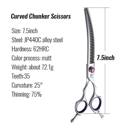 Fenice JP440C 7/8 Inch Professional Pet Dogs Grooming Scissors Straight Curved Thinning Chunker Shear Scissors Set For Dogs