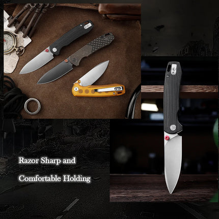 TRIVISA Folding Knife for Men, 3.74" G10 Handle, Compact Outdoor Knife for Camping Hunting Hiking, with Gift Box, Dragonfly-B