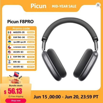 Picun F8 Pro ANC Wireless Headphones 3D Spatial Audio Head Tracking -52dB ANC HIFI Bluetooth Headset ENC HD Mic Low-Latency APP