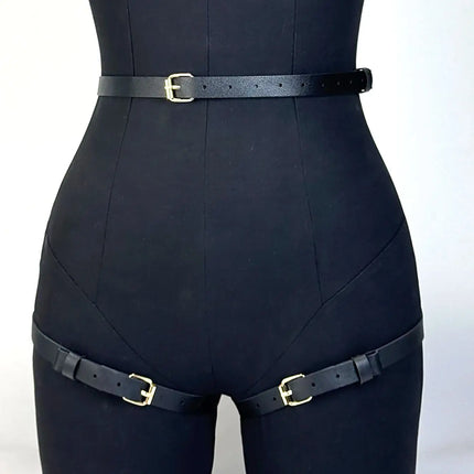 Women's Fashion Gold Rivet Black Belt Adjustable Sexy Body Strap Tight Belt Daily Entertainment BDSM Couple Clothing Accessories