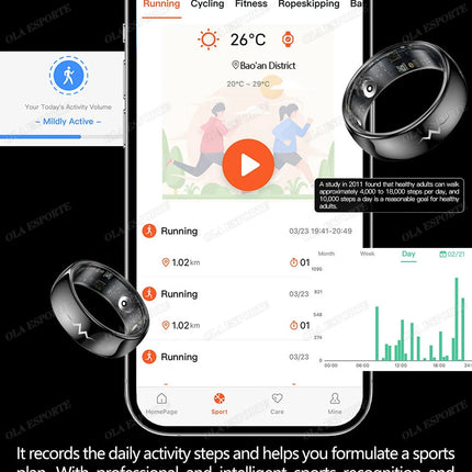 New ECG Smart Ring Heart Rate Blood Pressure Oxygen Body Temperature Sleep Monitoring Rings Waterproof Fitness Sports smartring