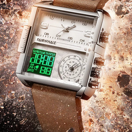 Mark Fairwhale Luxury Quartz Watches Men Fashion Brown Leather Strap Clock Military Waterproof Square Electronic WristWatch 2023