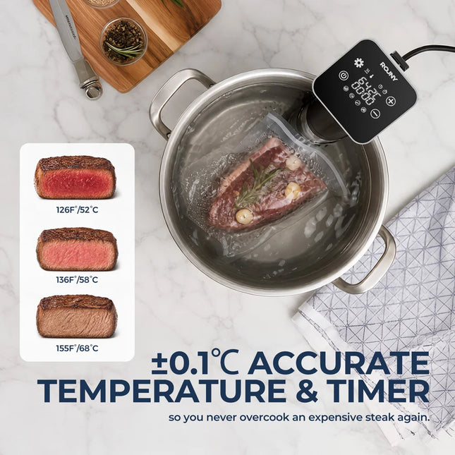 ROUNY 1300W Sous Vide Cooker IPX7 Waterproof Vacuum Slow Cooker LED Touch Immersion Circulator Accurate Cooking Machine