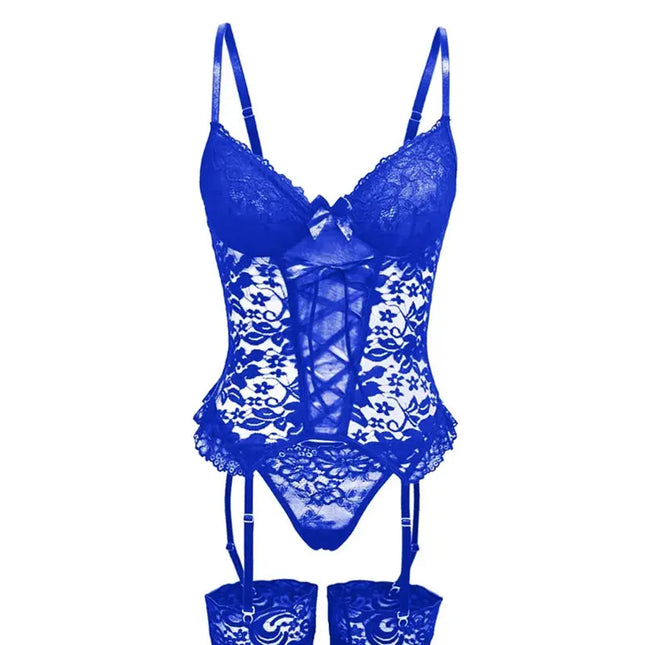 Erotic Lingerie Set for Women Sheer Lace Bralette Bra and Brief Set with Garter Thong Sexy Underwear Outfit