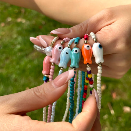 Cute Colorful Ceramic Fish Beaded Necklace For Women Unisex Creative Handmade Rice Beads Choker Beach Party Jewelry Gifts
