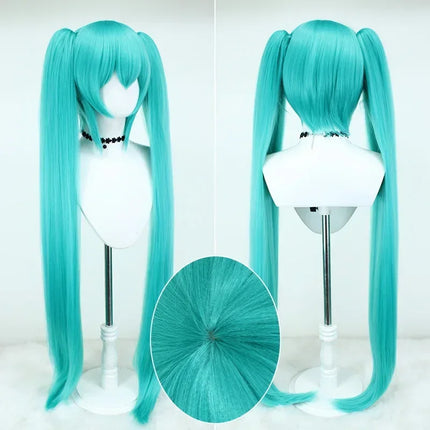 Miku Cosplay Wig 110cm Long Blue Green Double Ponytails Synthetic Fiber Hair for Anime Halloween Christmas Party